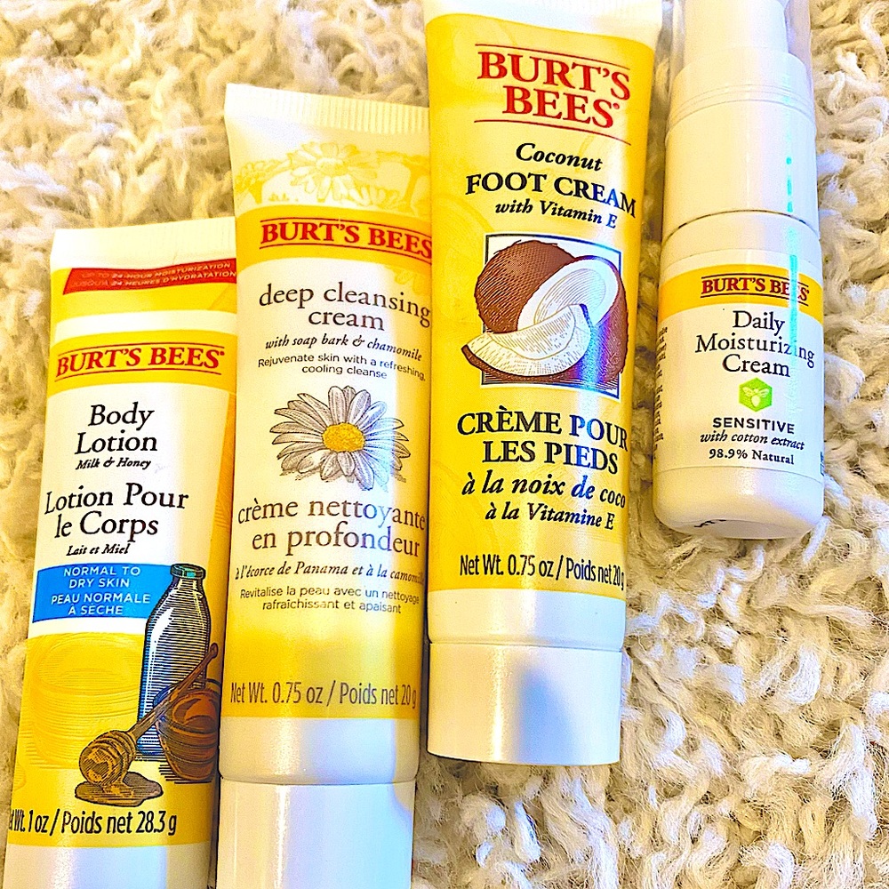 Nwt Burt’s Bees Bundle Lotion Body Moisturizer Face Cleanser Hand Foot